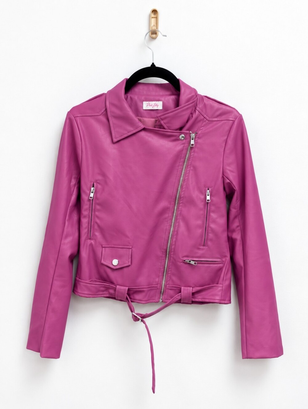 Pink Lily Faux Leather Biker Jacket